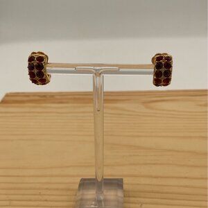 Vintage Swarovski Gold-Tone Clip-On Earrings With Red Crystals In Crescent Shape